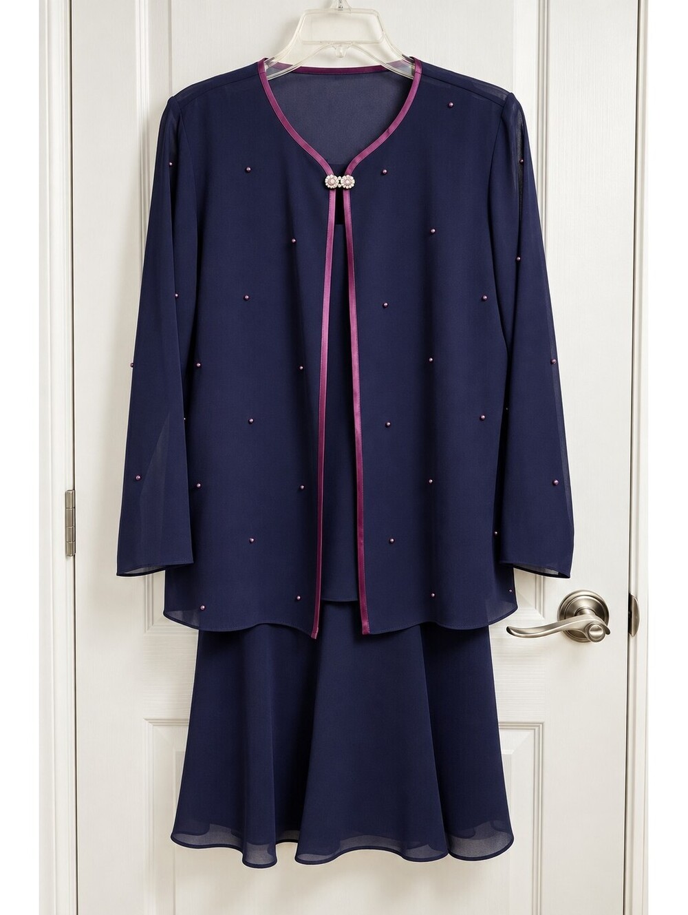 Vintage Patra Petite 6 Navy 2 Piece Dress Cardigan Beaded Formal USA